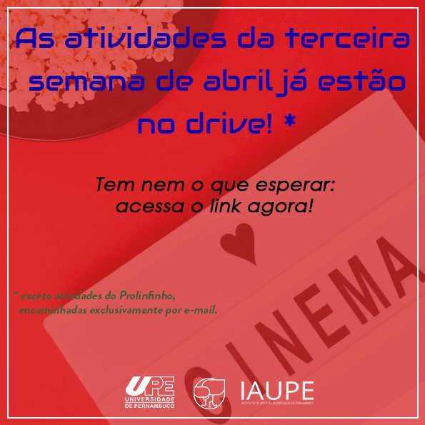 Atividades da terceira semana de abril Disponíveis!