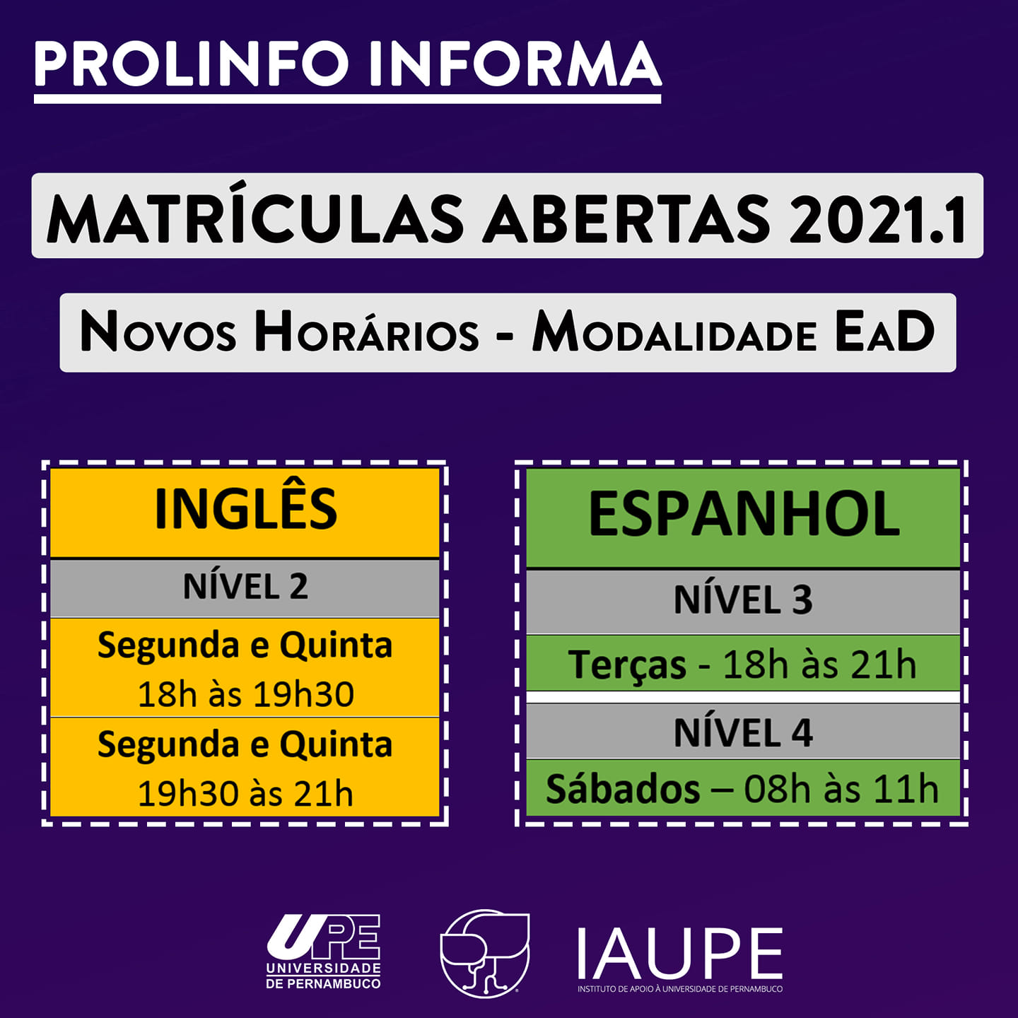 Novos Horários – Mobilidade EaD