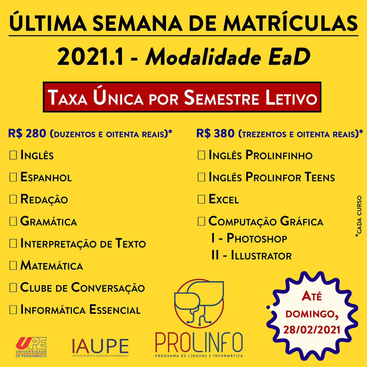 Ultima semana de matrículas!